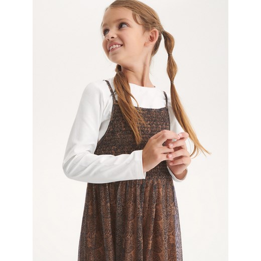 Reserved - Sukienka z bluzką - Beżowy Reserved 128 (7-8 lat) Reserved