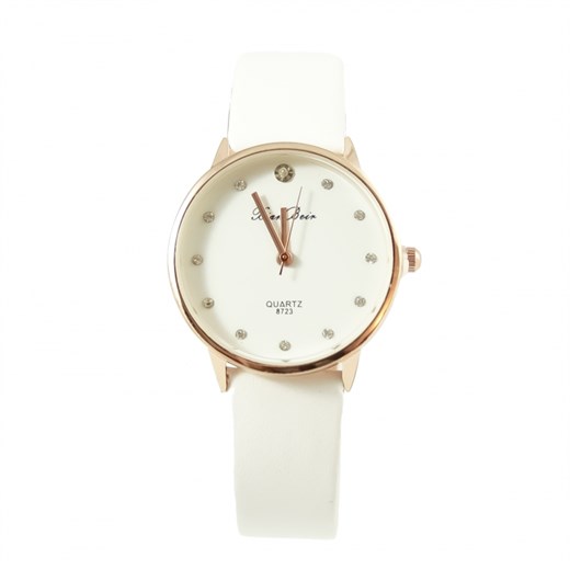 Zegarek biały damski delikatny kryształki elegancki otien-com bezowy damskie