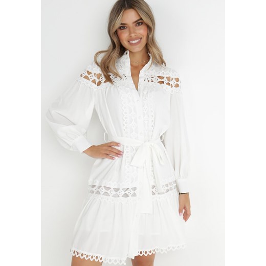 Biała Sukienka Koszulowa Semiphae ze sklepu Born2be Odzież w kategorii Sukienki - zdjęcie 143700554