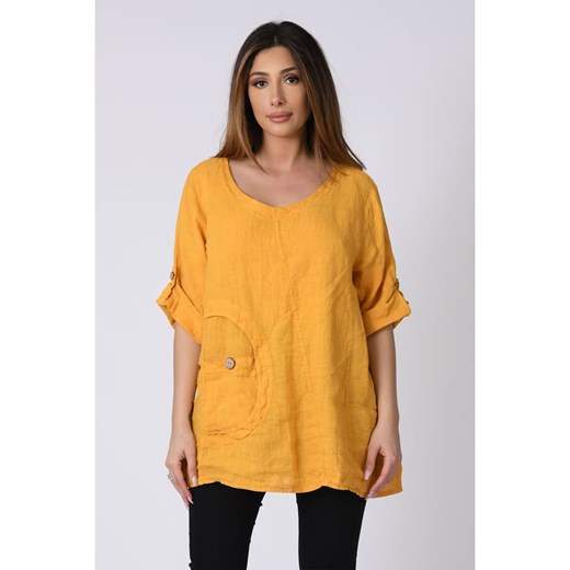 Lniana bluzka "Lilyane" w kolorze żółtym Plus Size Company 48/50 Limango Polska wyprzedaż