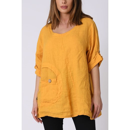 Lniana bluzka "Lilyane" w kolorze żółtym Plus Size Company 40/42 promocyjna cena Limango Polska