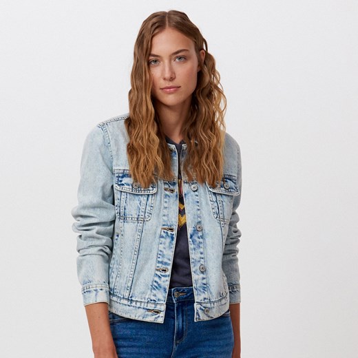 Cropp - Jeansowa kurtka z efektem sprania - Niebieski Cropp XL okazyjna cena Cropp
