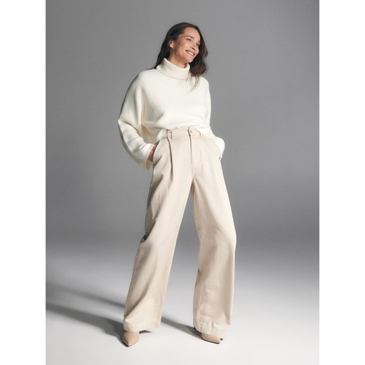 Reserved - Spodnie z lyocellem - Beżowy Reserved M Reserved