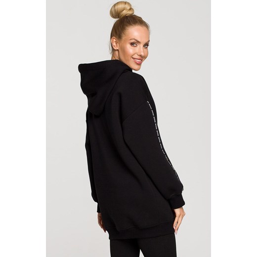 Czarna bluza oversize z kapturem i ozdobnymi lampasami M696, Kolor czarny, Rozmiar L, MOE ze sklepu Primodo w kategorii Bluzy damskie - zdjęcie 143765122