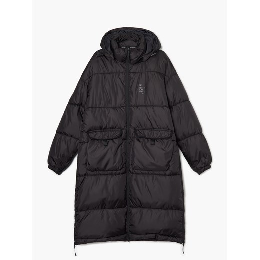 Cropp - Pikowany płaszcz oversize z kapturem - Czarny Cropp XL Cropp