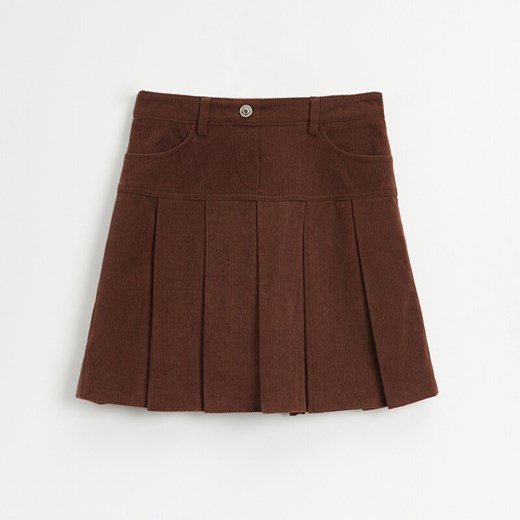 Sztruksowa spódnica mini z plisami brązowa - Brązowy House S House