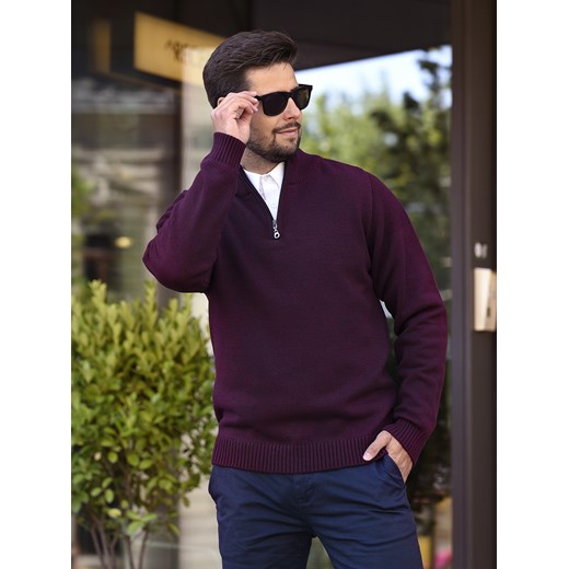 Sweter męski Sławek polo (duży) - śliwka - 3XL ze sklepu Swetry Lasota w kategorii Swetry męskie - zdjęcie 143791881