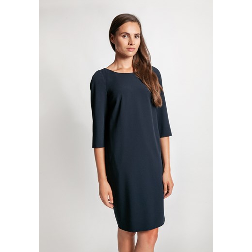 Granatowa taliowana sukienka z rękawem ¾ ze sklepu Molton w kategorii Sukienki - zdjęcie 143798094