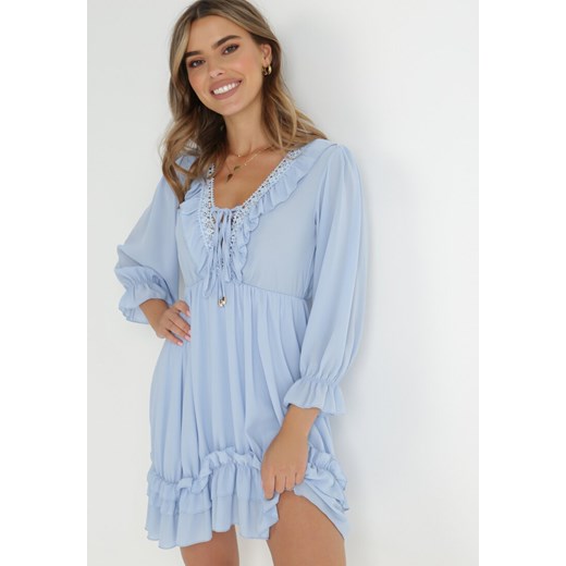 Jasnoniebieska Sukienka Dorylia ze sklepu Born2be Odzież w kategorii Sukienki - zdjęcie 143818874