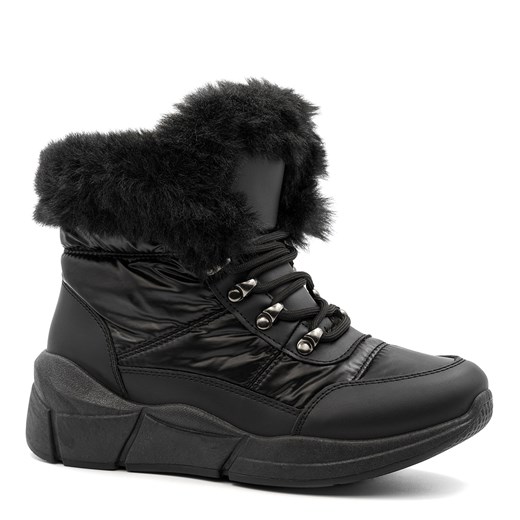 Czarne sznurowane botki za kostkę KC5002 ze sklepu NESCIOR w kategorii Śniegowce damskie - zdjęcie 143824773