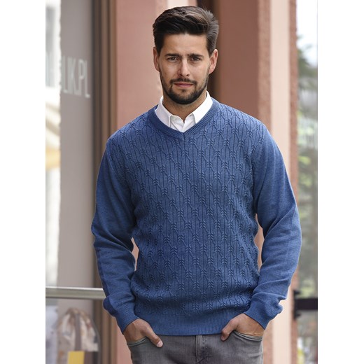Sweter męski w serek - Alex - indygo - M ze sklepu Swetry Lasota w kategorii Swetry męskie - zdjęcie 143825664