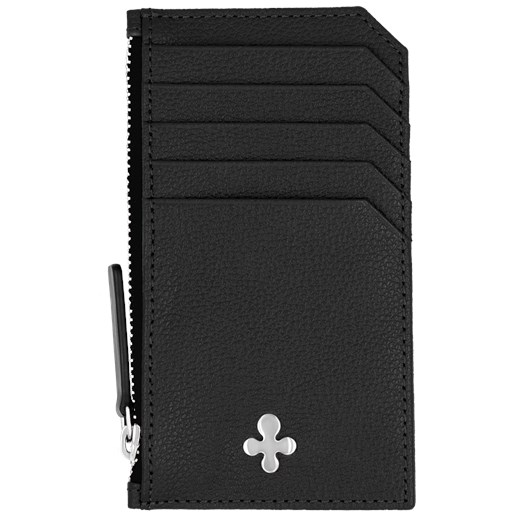 Card holder skórzany gładki w kolorze czarnym srebrny Lilou One size Lilou