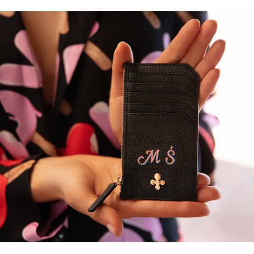Card holder skórzany gładki w kolorze czarnym pozłacany Lilou One size Lilou