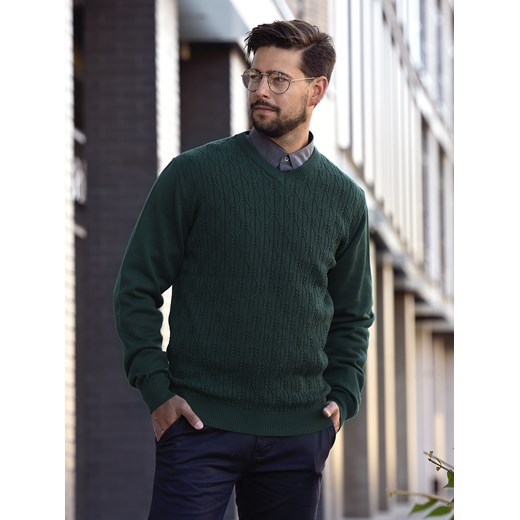 Sweter męski w serek - Alex - zielony - M ze sklepu Swetry Lasota w kategorii Swetry męskie - zdjęcie 144149180