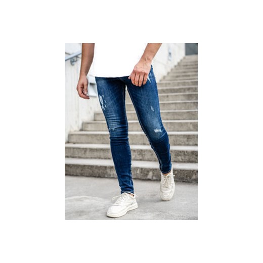 Granatowe spodnie jeansowe męskie slim fit Denley KS2036A 32/M promocja Denley