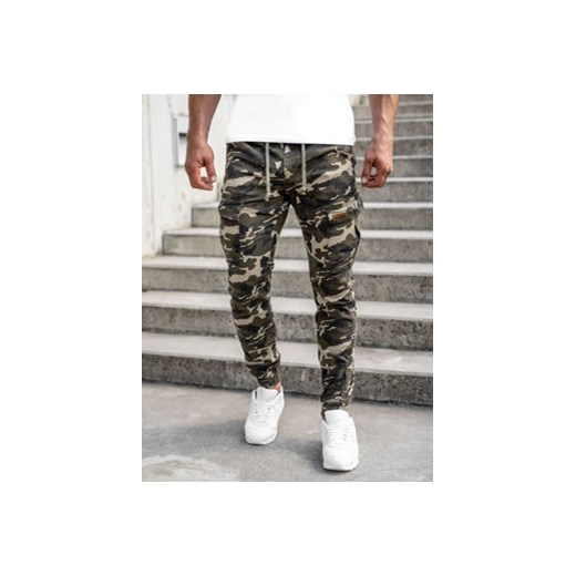 Moro-brązowe spodnie jeansowe joggery bojówki męskie Denley KA9225-2 37/2XL Denley okazyjna cena