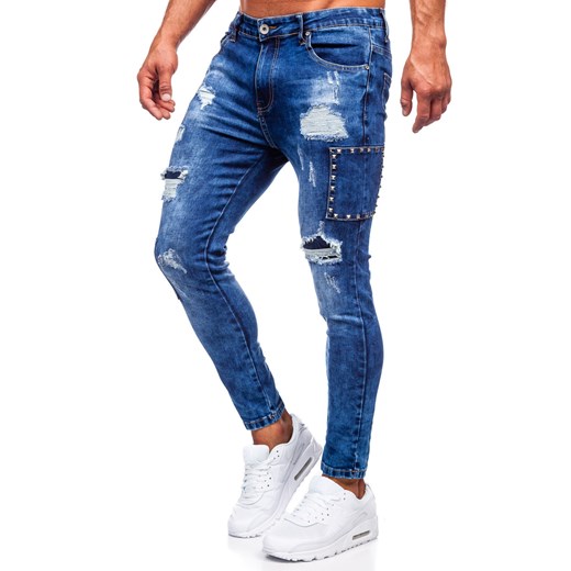 Granatowe spodnie jeansowe męskie slim fit Denley TF249 31/M wyprzedaż Denley