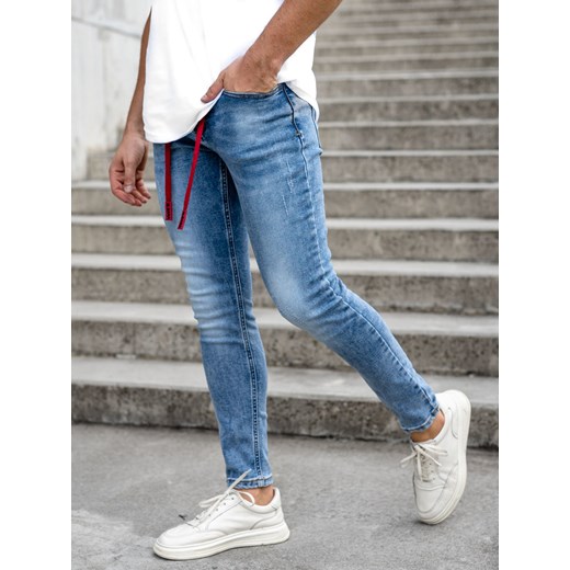 Niebieskie spodnie jeansowe męskie skinny fit Denley KX555-1A 33/L wyprzedaż Denley