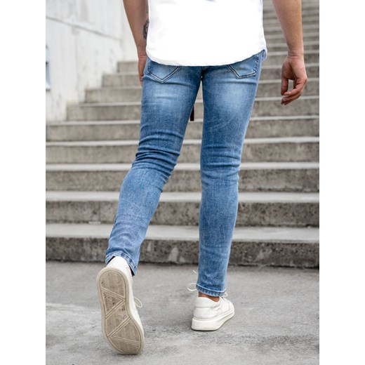 Niebieskie spodnie jeansowe męskie skinny fit Denley KX555-1A 30/S okazyjna cena Denley