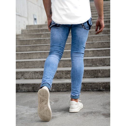 Niebieskie spodnie jeansowe męskie slim fit z szelkami Denley KS2102-2 38/2XL wyprzedaż Denley