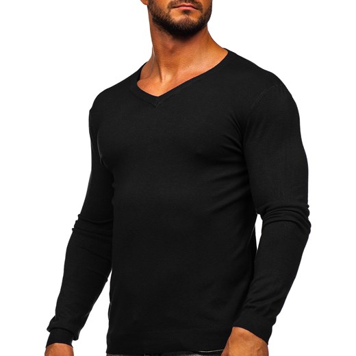 Czarny sweter męski w serek Denley MMB601 L promocja Denley