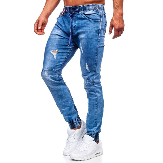 Niebieskie spodnie jeansowe joggery męskie Denley TF264 2XL okazja Denley