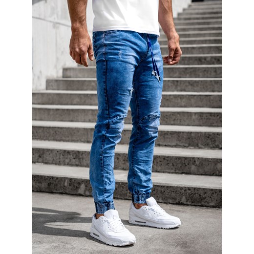Niebieskie spodnie jeansowe joggery męskie Denley TF264 M okazja Denley