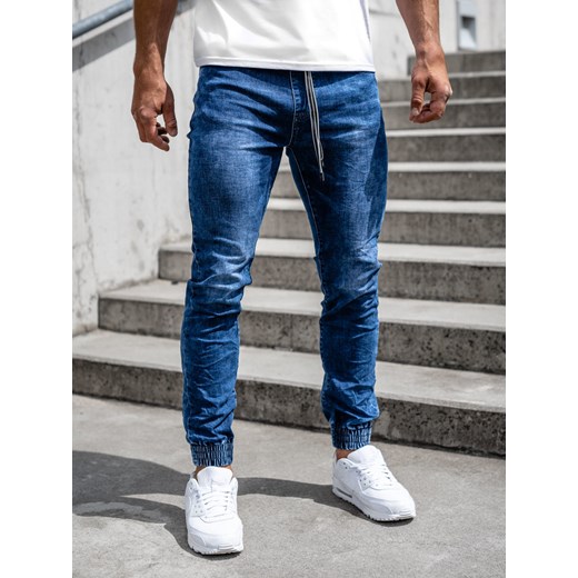 Granatowe spodnie jeansowe joggery męskie Denley TF228 L promocja Denley