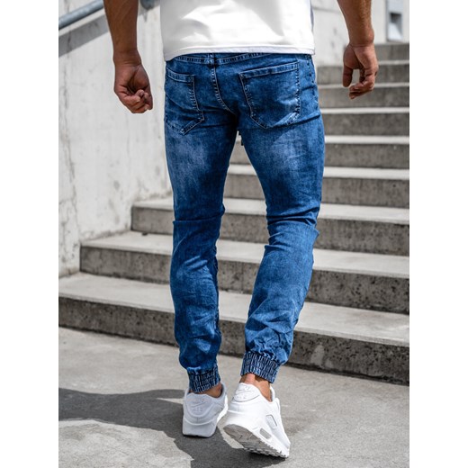 Granatowe spodnie jeansowe joggery męskie Denley TF228 M okazyjna cena Denley
