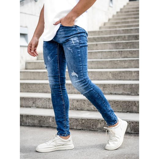 Granatowe spodnie jeansowe męskie slim fit Denley KX718A 35/XL Denley promocyjna cena