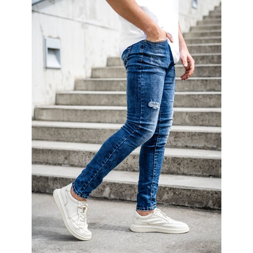 Granatowe spodnie jeansowe męskie slim fit Denley KX718A 36/XL okazyjna cena Denley