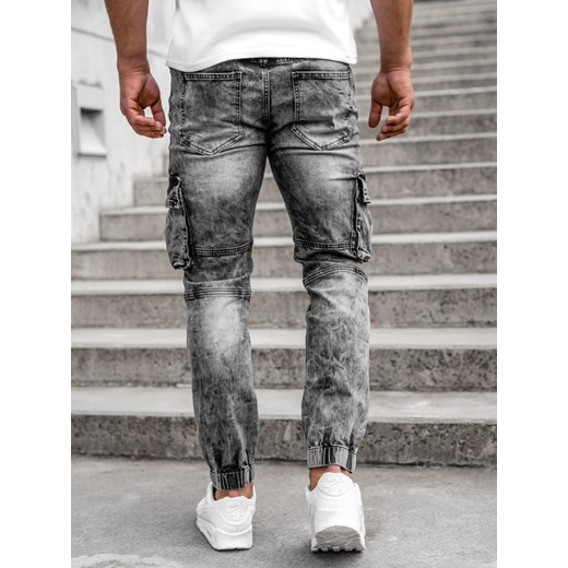Czarne spodnie jeansowe joggery bojówki męskie Denley MP0112N S wyprzedaż Denley