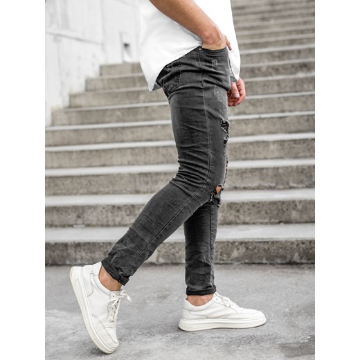 Czarne spodnie jeansowe męskie slim fit Denley KS2081A 30/S promocja Denley