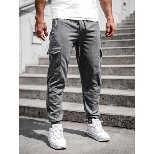 Antracytowe bojówki spodnie męskie joggery dresowe Denley JX5068A XL Denley okazja
