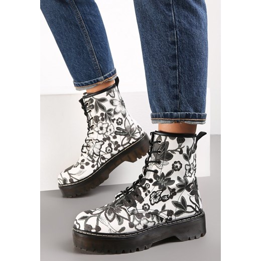 Biało-Czarne Botki Workery w Kwiaty Diaoune Renee 37 renee.pl promocja