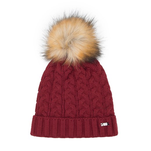 Damska czapka z gęstym warkoczowym splotem bordowa ze sklepu WITTCHEN w kategorii Czapki zimowe damskie - zdjęcie 144277702