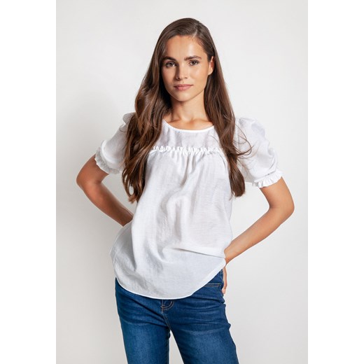 Biała bluzka z wiskozy z ozdobnym marszczeniem ze sklepu Molton w kategorii Bluzki damskie - zdjęcie 144280370