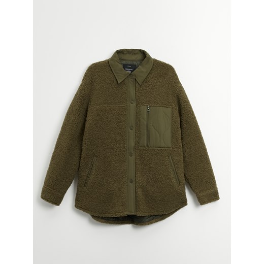 Kurtka koszulowa oversize z futerkiem teddy khaki - Khaki House XS/S House