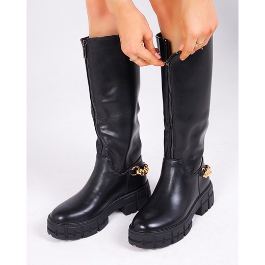 Czarne damskie nieocieplane eko-skórzane kozaki Verola - Obuwie Royalfashion.pl 36 royalfashion.pl