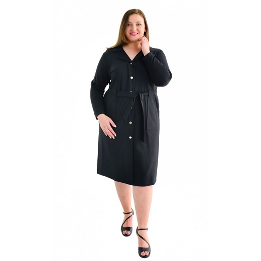 Sukienka Fokus midi z długim rękawem z kołnierzykiem 