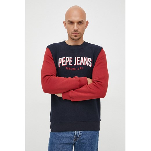 Pepe Jeans bluza bawełniana męska kolor granatowy z aplikacją ze sklepu ANSWEAR.com w kategorii Bluzy męskie - zdjęcie 144356471