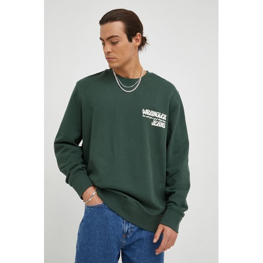 Wrangler bluza bawełniana męska kolor zielony z nadrukiem Wrangler M ANSWEAR.com