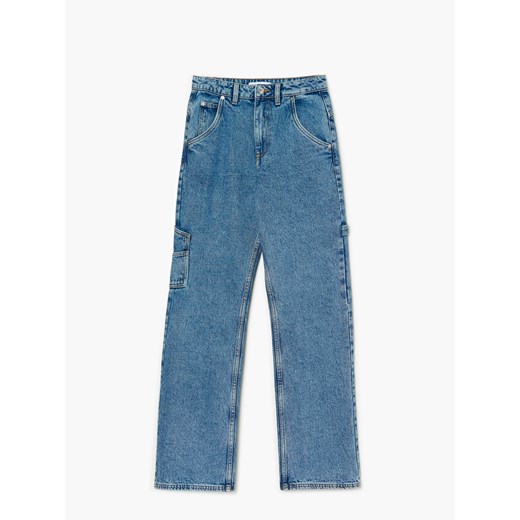 Cropp - Jeansy straight cargo - Niebieski Cropp 36 Cropp