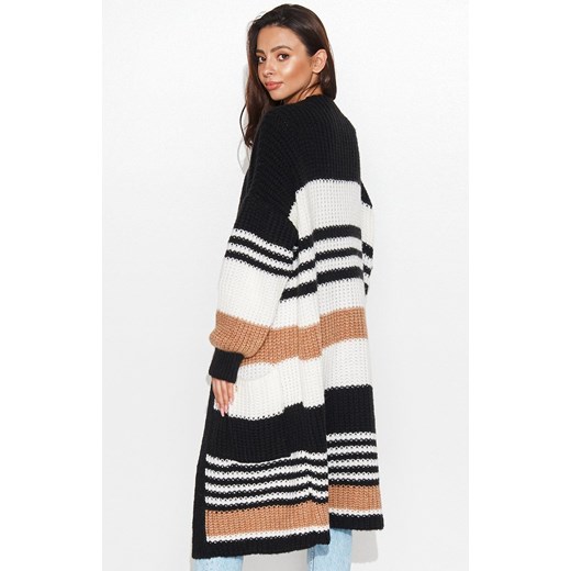 Długi sweter moherowy w paski w kolorze ecru i czarnym NU_S90, Kolor Numinou one size Primodo