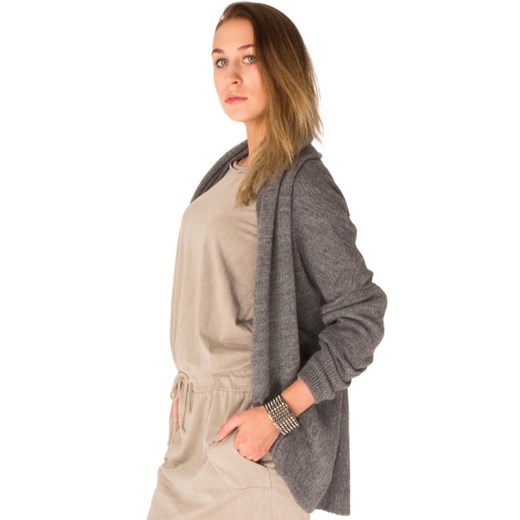 Szary luźny sweter- kardigan moodify-pl bezowy akryl