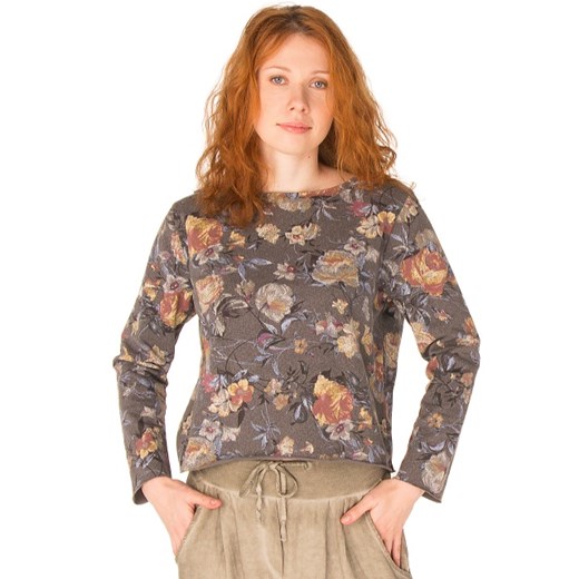 Bawełniana bluzka w kolorze khaki z kwiatowym wzorem moodify-pl brazowy abstrakcyjne wzory