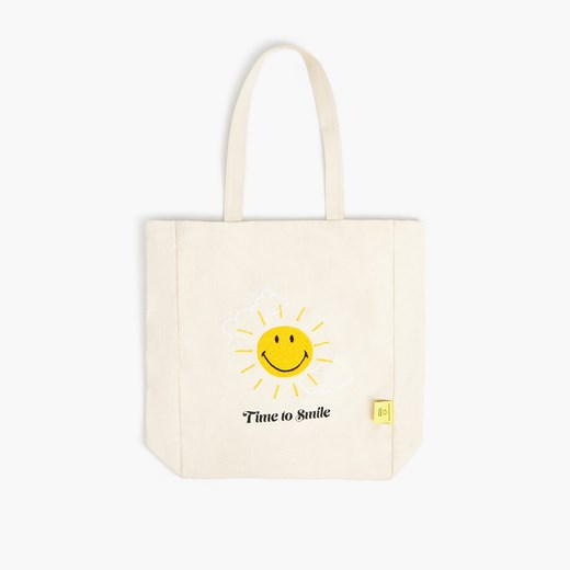 Cropp - Płócienna torba shopper Smiley® - Kremowy Cropp Uniwersalny okazja Cropp