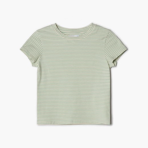 Cropp - Koszulka crop top w paski - Zielony Cropp M Cropp promocja