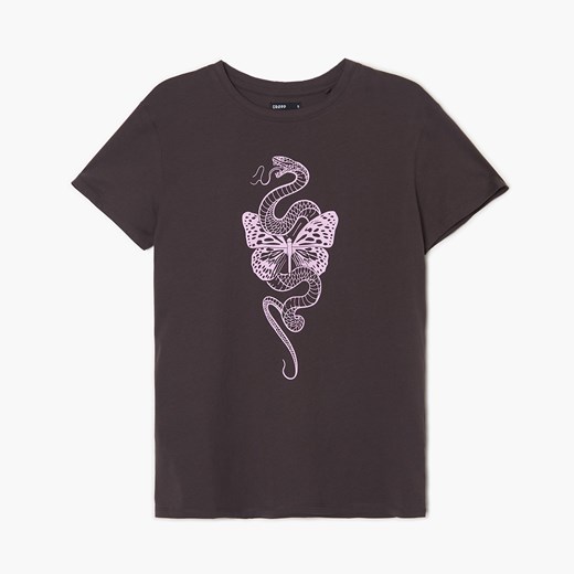 Cropp - T-shirt oversize z nadrukiem - Szary Cropp M Cropp
