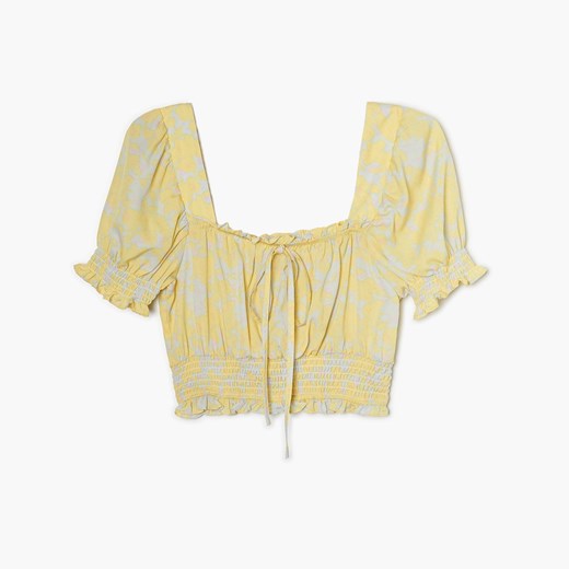 Cropp - Bluzka crop top w kwiaty - Turkusowy Cropp L promocyjna cena Cropp